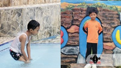 WISATA. Potret salah satu spot renang di tempat wisata Bukit Tawap. Terlihat pengunjung anak-anak sedang asyik bermain air. (doc.redaksi parekas.com)