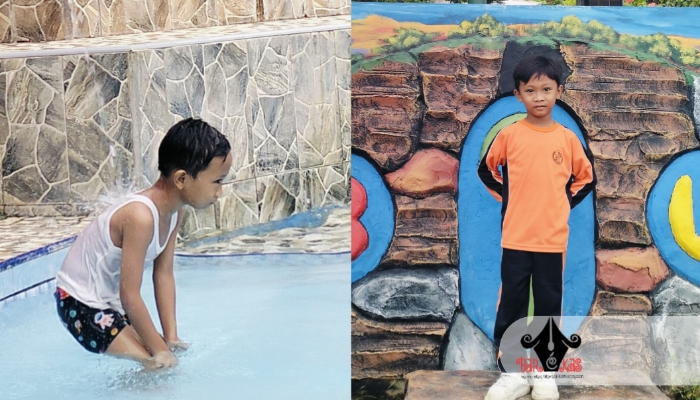 WISATA. Potret salah satu spot renang di tempat wisata Bukit Tawap. Terlihat pengunjung anak-anak sedang asyik bermain air. (doc.redaksi parekas.com)