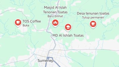 Screenshoot Peta Lokasi Kampung Toatas Tenunan Kecamatan Manding Sumenep, Lokasi Letak Bâto Ghung, Batu Bergema di Sumenep (Doc. Parekas)