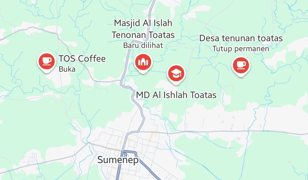 Screenshoot Peta Lokasi Kampung Toatas Tenunan Kecamatan Manding Sumenep, Lokasi Letak Bâto Ghung, Batu Bergema di Sumenep (Doc. Parekas)